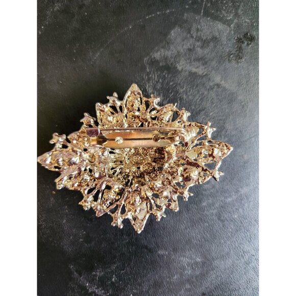 Diamond Shape Rhinestone Vintage Brooch Accent for Black Dress - Picture 7 of 10